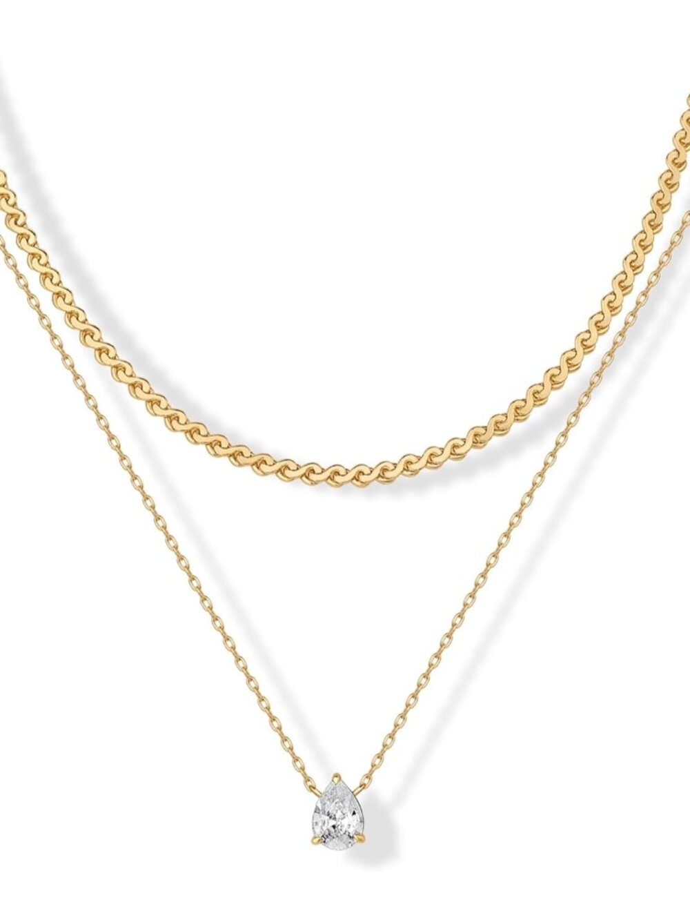 14K Gold Plated Twisted Singapore Chain Layering Choker with Round Solitaire and